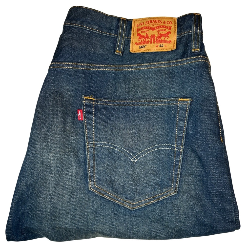 Levi's 569 Loose Straight‎ Shorts 42 Mens Dark Wash Blue Denim Baggy Jorts